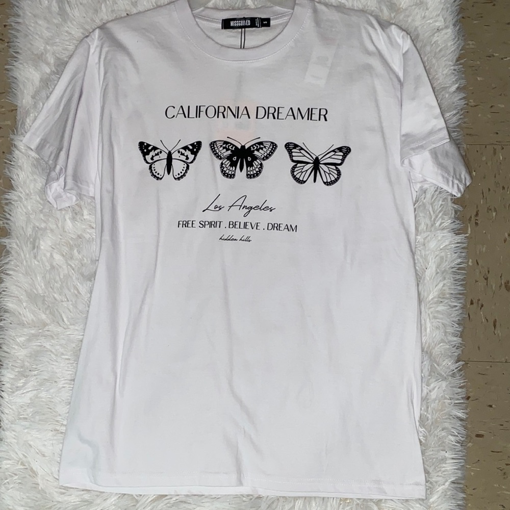 Missguided California Dreamer White and Black Tee